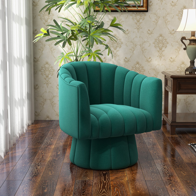 Aynur Velvet Swivel Barrel Chair, Green