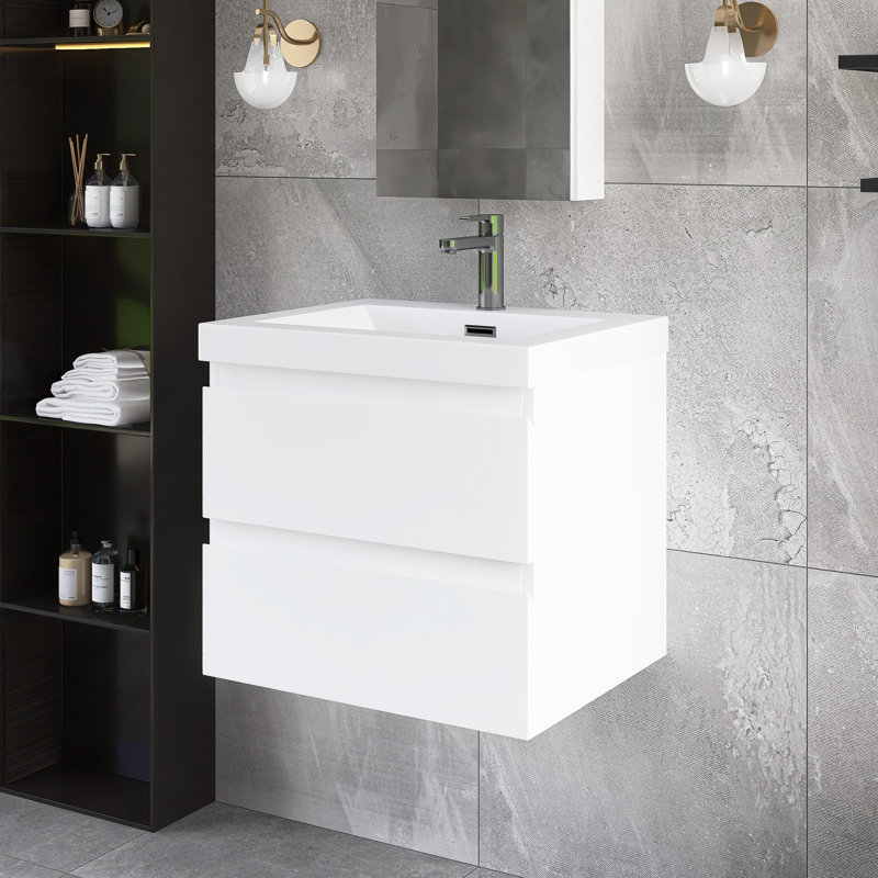 Meuble-lavabo flottant 24 po avec lavabo, Blanc