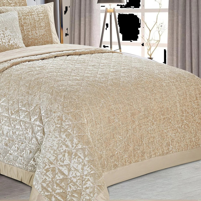 Polyester Bedspread with Pillow Shams, Super King Quilt + 2 Standard Shams, Beige