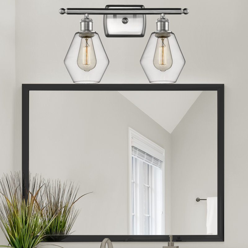 2 - Light Dimmable Vanity Light, Clear, Brushed Satin Nickel