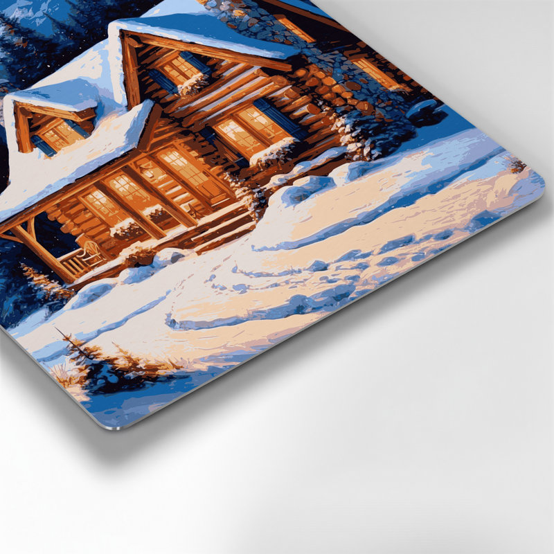 Art mural en métal «Christmas Mountain Cabins» mauve, H 8 po x l 8 po
