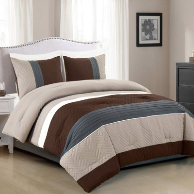  Ensemble d'édredon pour grand lit 3 pièces. Multicolore gris / brun café / taupe beige en duvet synthétique toutes saisons - Leni