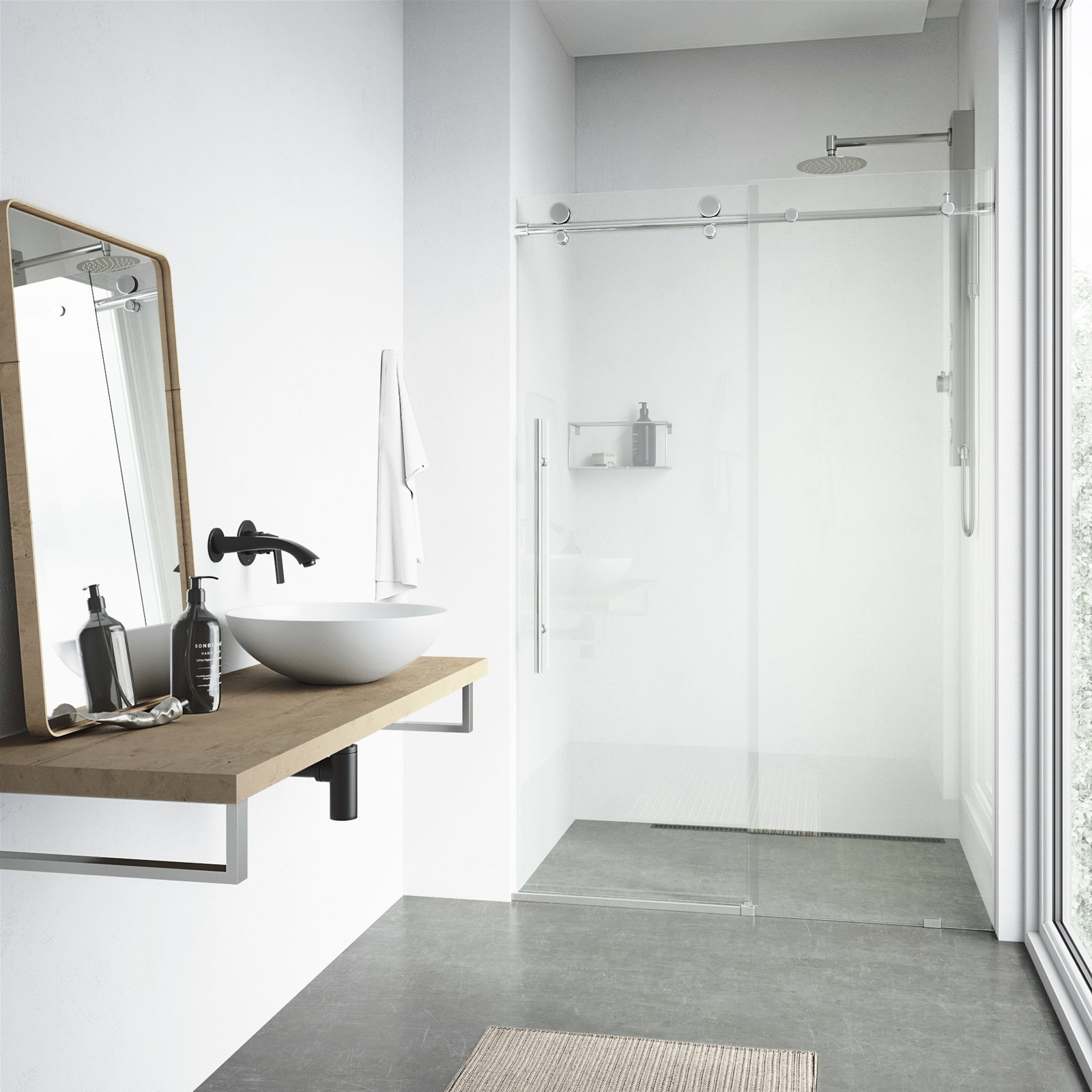 Elan E-Class 56" Frameless Sliding Shower Door, Chrome