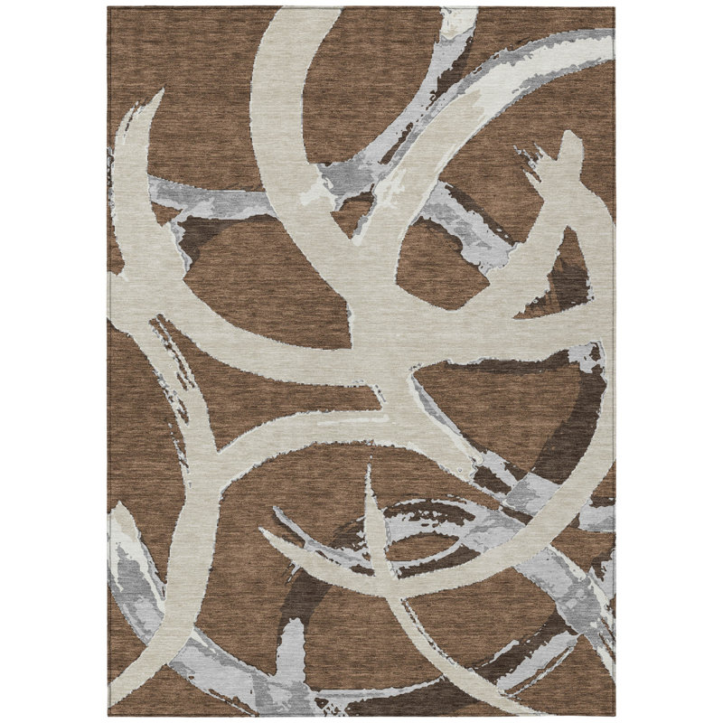 Tapis intérieur lavable abstrait 5 pi x 8 pi brun