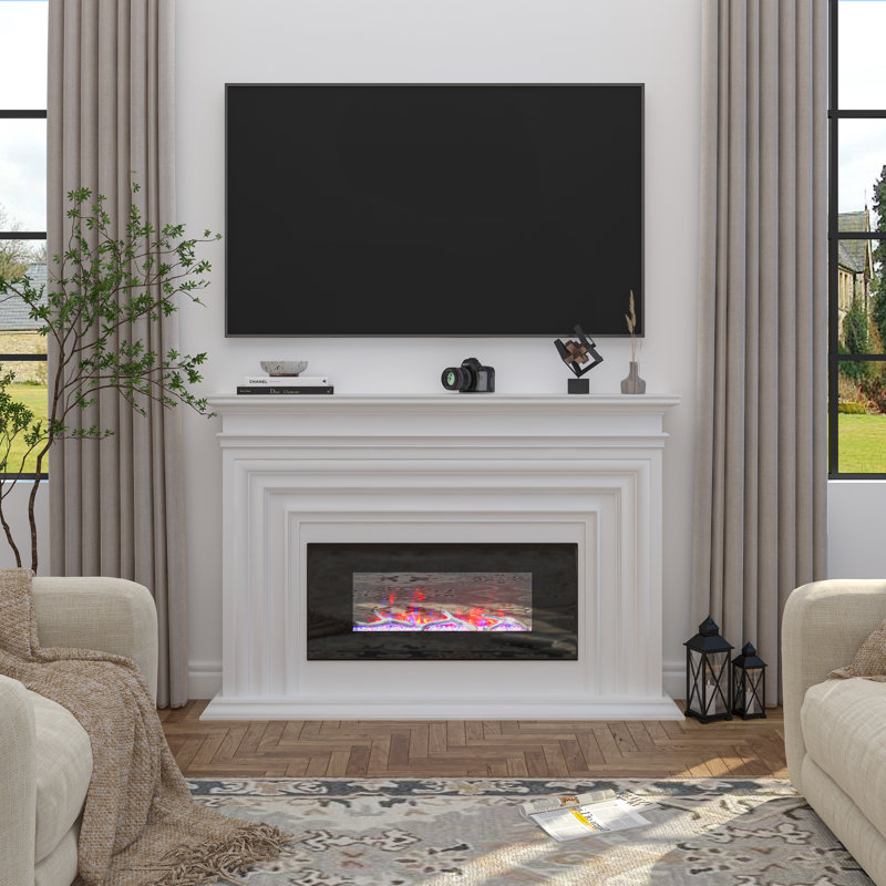 Wall-Mounted Electric Fireplace, 17.72" H x 42" W x 5.4" D