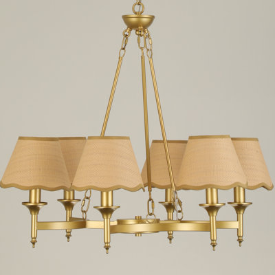 6-Light Gold Dimmable Industrial Traditional  Metal Chandelier with Shades and Adjustable chain for Kitchen Island