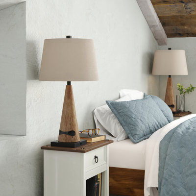 Hufsah 27 in. Black Brown Modern Dimmable Polyresin For Bedroom Living Room Bedside Desk Nightstand Table Lamp Set With Linen Drum Shape And USB Prot