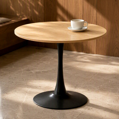 Table de salle à manger ronde 23,6 "/ 31,5", table tulipe piédestal peu encombrante avec plateau en panneau de fibres à densité moyenne et base en métal, table basse moderne pour table de cuisine et de salon