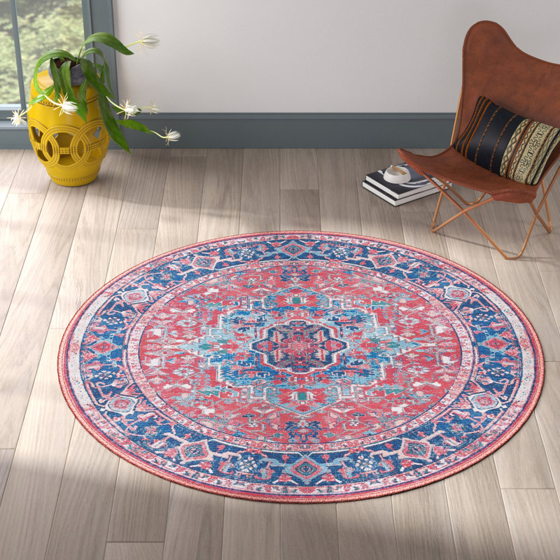 Tapis oriental bleu / rouge Claunch, Rond 6 pi 7 po