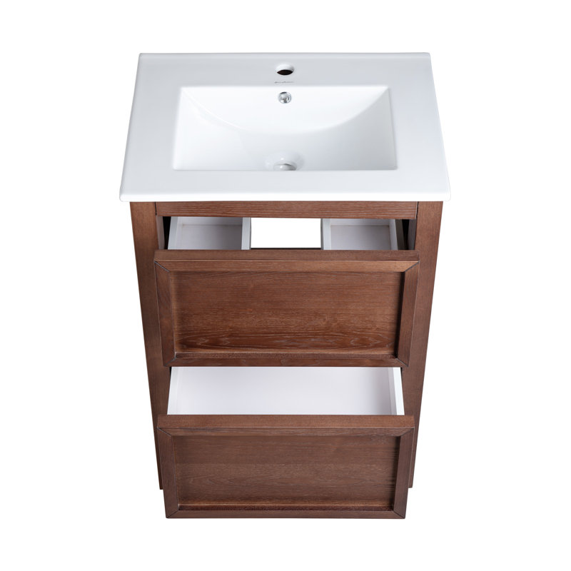 Meuble-lavabo autoportant 24 po Nadar en chêne brun avec comptoir Nadar, Trou unique, Blanc