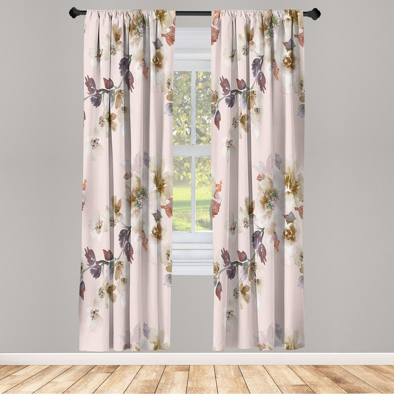 Microfiber Floral Semi-Sheer Rod Pocket Curtain Panels, 28" W x 84" L, Floral