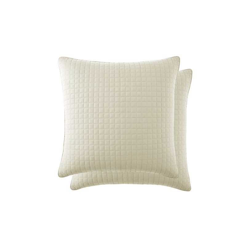 Vilano Springs 2-Piece Microfiber Embroidered Quilted Sham Covers, 18" H x 18" W, Off White