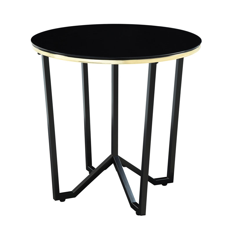 Table basse ronde et tables de bout, ensemble de 3 pièces, plateau en verre trempé noir, cadre en métal, meubles de salon modernes