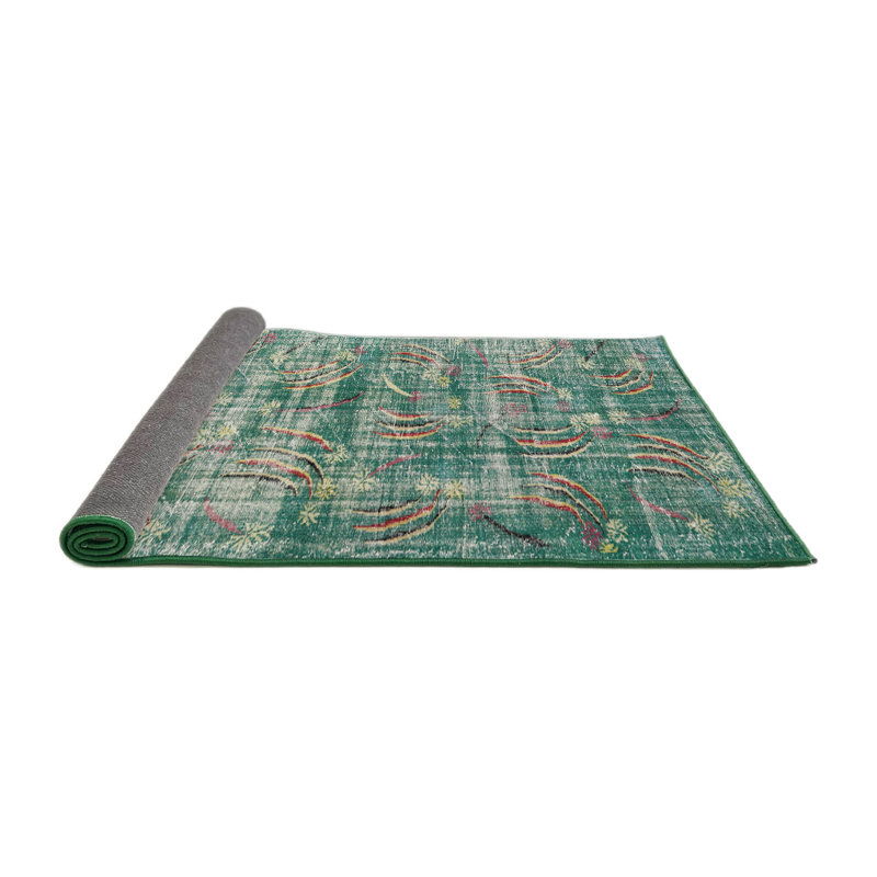 Tapis décoratif vert/rouge à motif floral Aman, Rond 3 pi