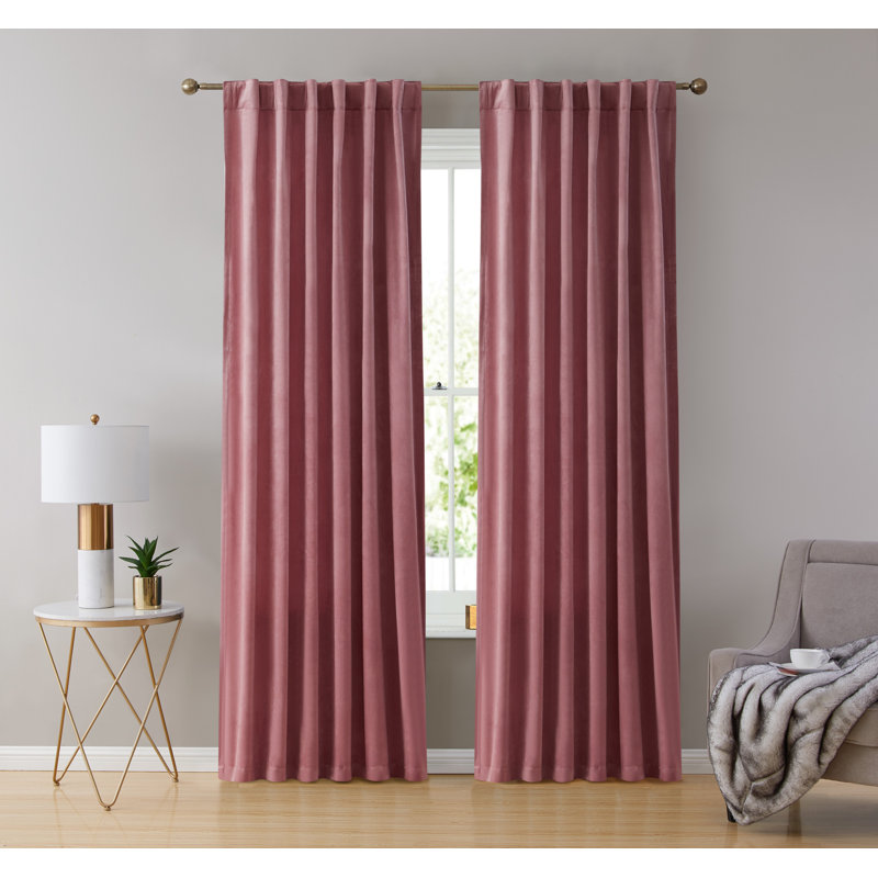Monroy Velvet Solid Color Curtain Panels Set, 54" W x 84" L, Blush Pink