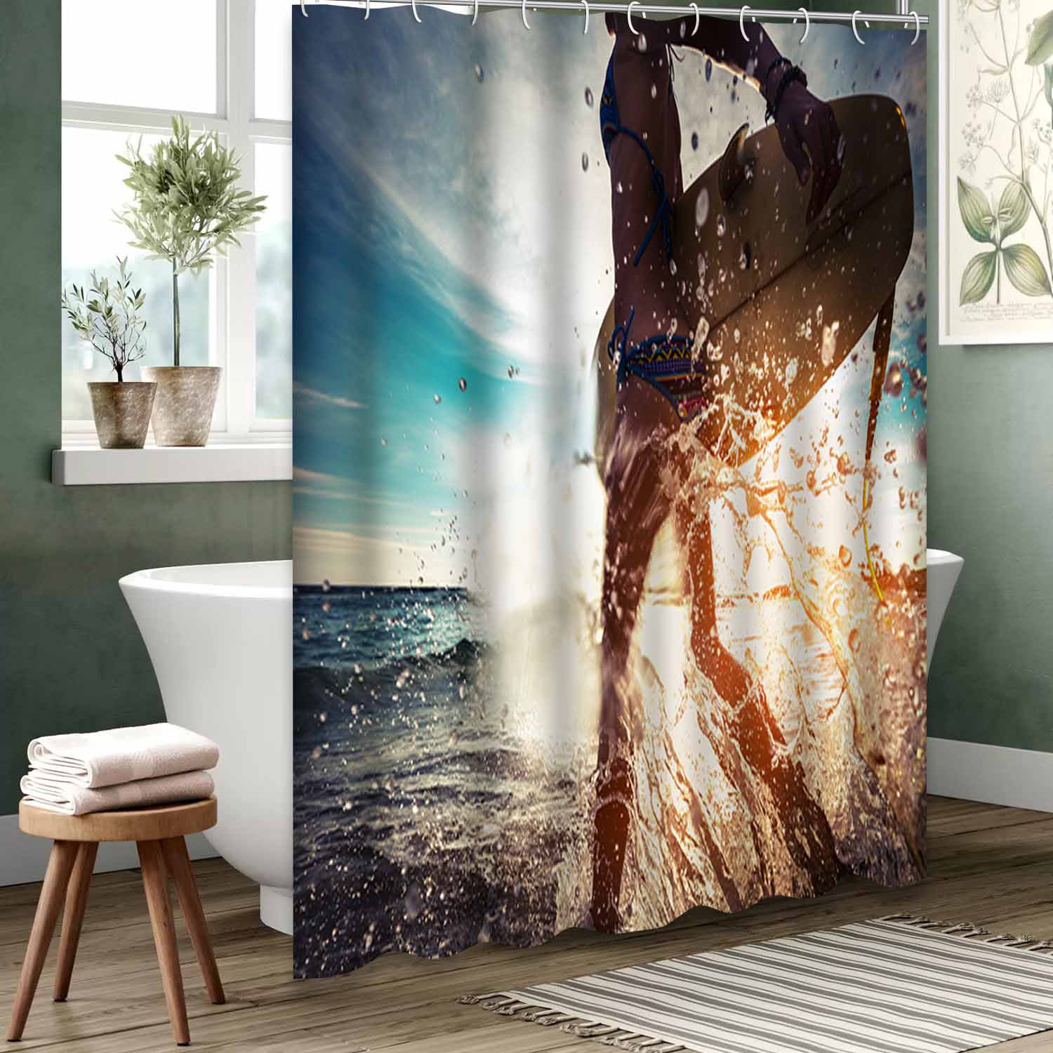East Urban Home SurfGlow Shower Curtain - Beach Runner Radiance Bath ...