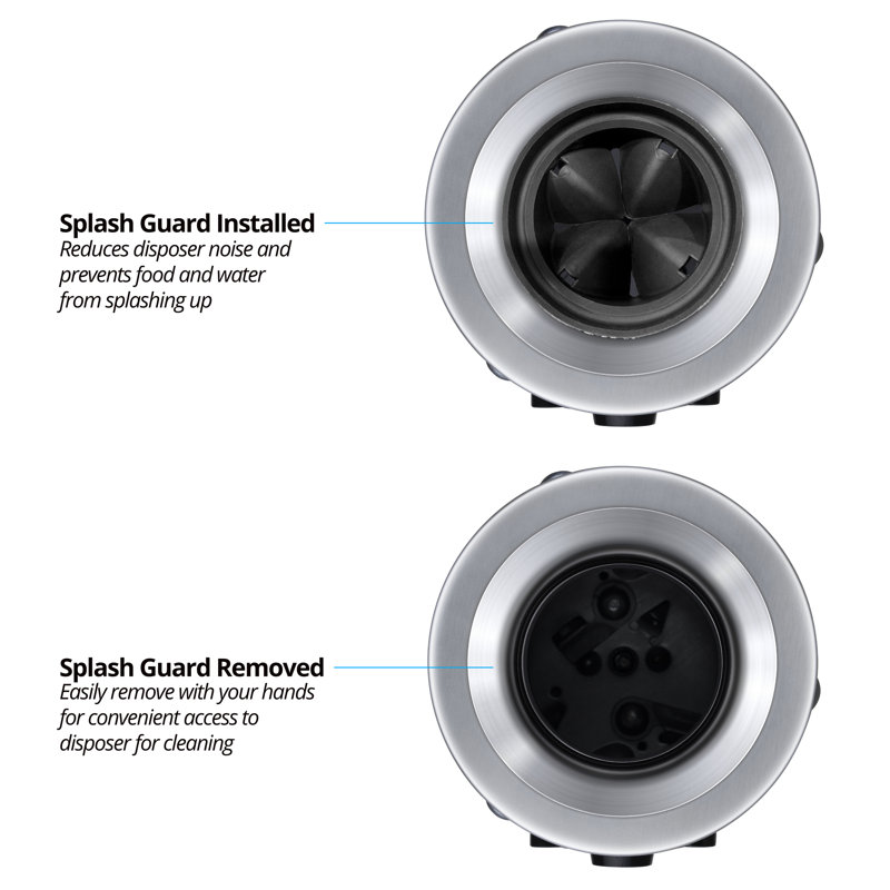 1/3 HP Continuous Feed Garbage Disposal with Power Cord, Stopper, Splash Guard