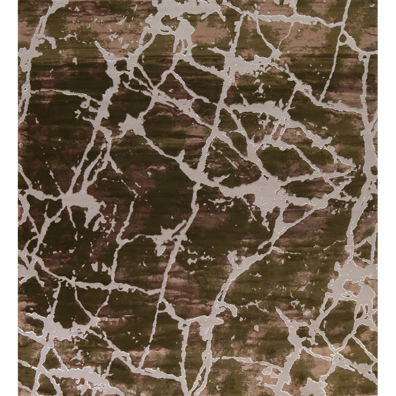 Tapis oriental abstrait vert transitionnel 2X3, Carré 9 pi 10 po