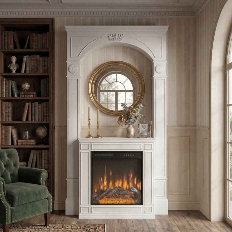 Decaro 48'' W X 86.4'' H Fireplace Mantel With 24'' Electric Fireplace Insert, Relief Carved Surround
