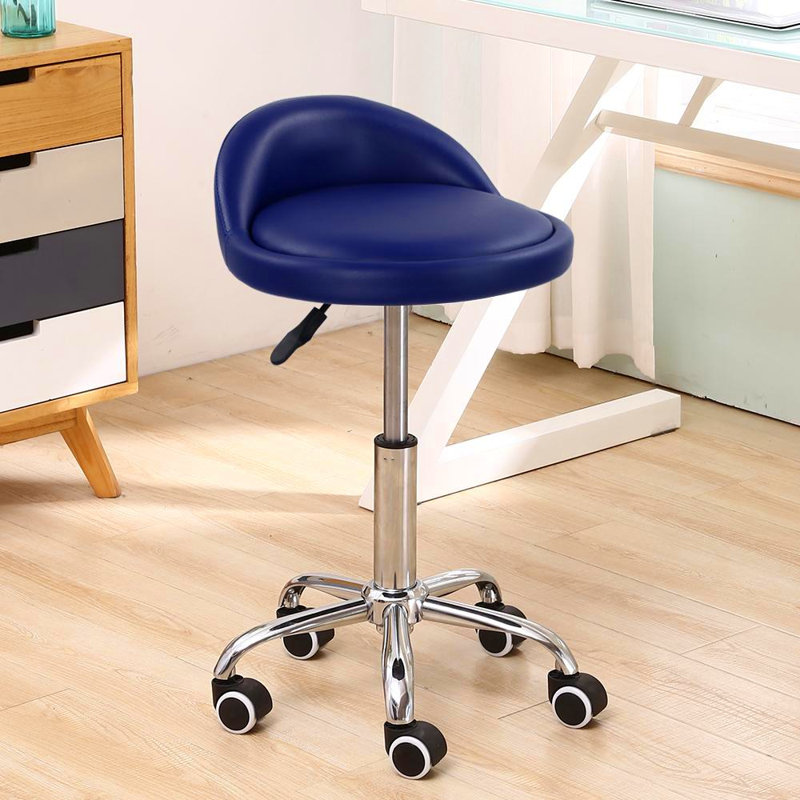 Tabouret de laboratoire rond réglable en hauteur en similicuir avec repose-pieds, Bleu