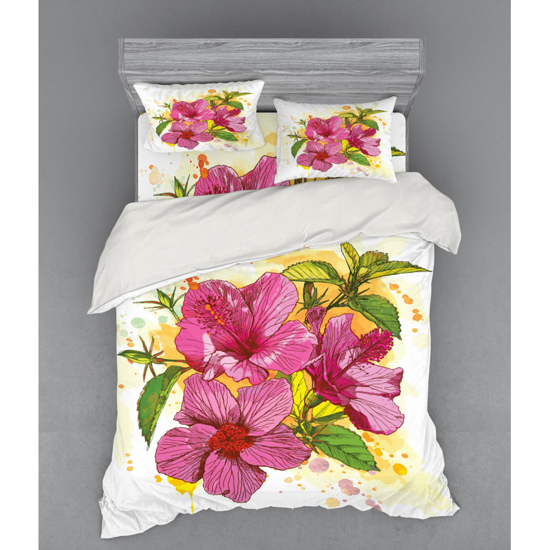 Ensemble de housse de couette en microfibre fuchsia / vert / terre, Housse de couette grand + 3 pièces supplémentair