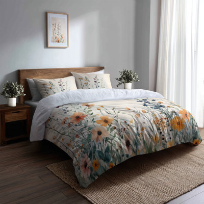 Wildflower Meadow Breeze Bedding Set 3 Pcs - Cottage Duvet Cover With Shams