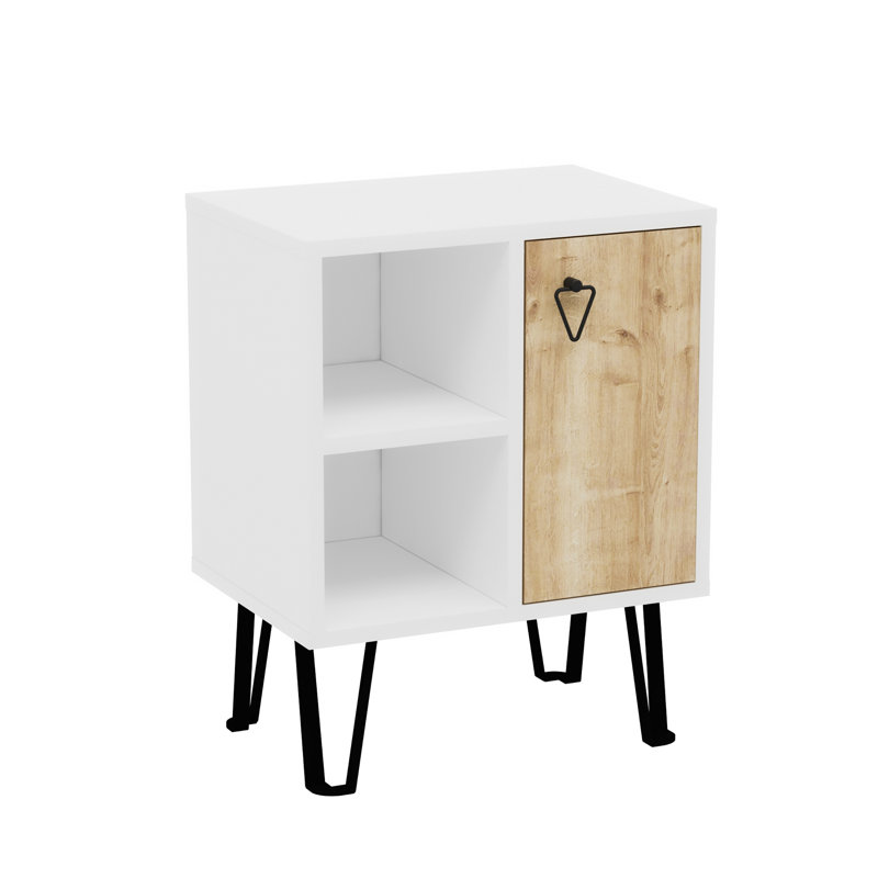 Niland 50cm W Particle Board Bedside Table, White/Oak