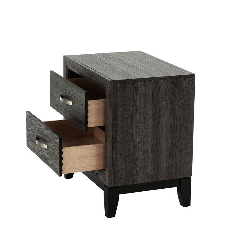 Table de chevet rustique en chêne gris avec 2 tiroirs, 2 tiroirs en bois massif