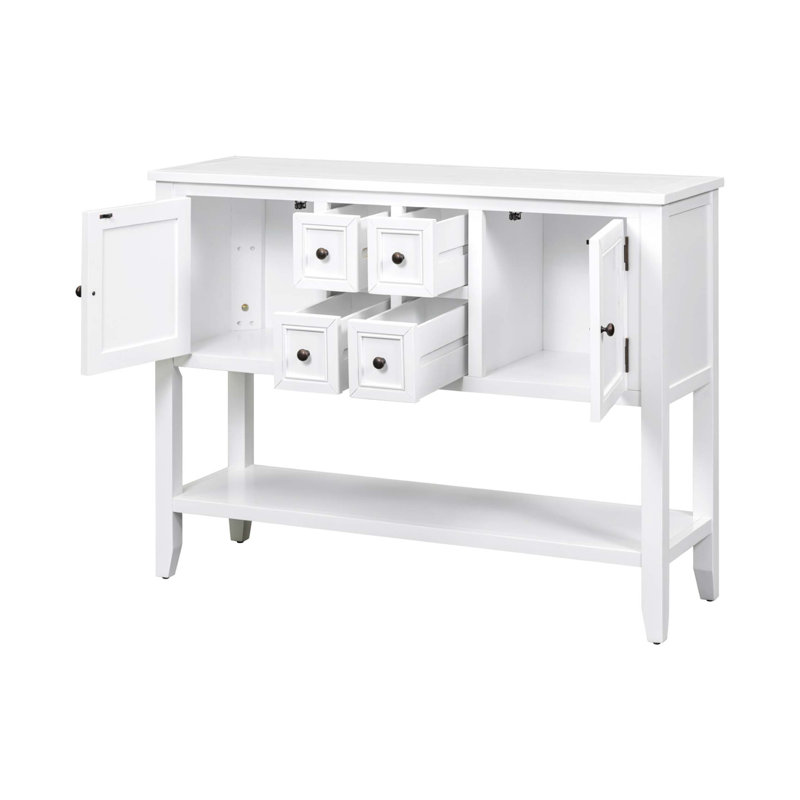 Console rétro avec rangement spacieux et quatre tiroirs, White