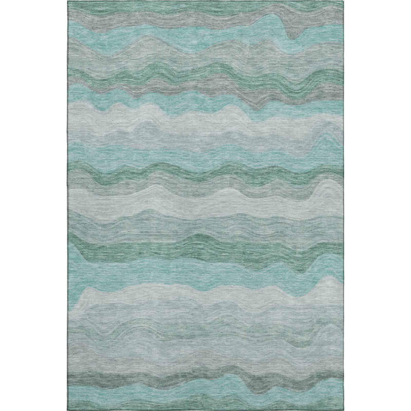 Premium Machine Washable Mayfield AMF2397 Striped Rug, Teal, 5' x 7'6"
