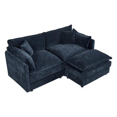 Modern Chenille Loveseat Sofa Couch With Ottoman