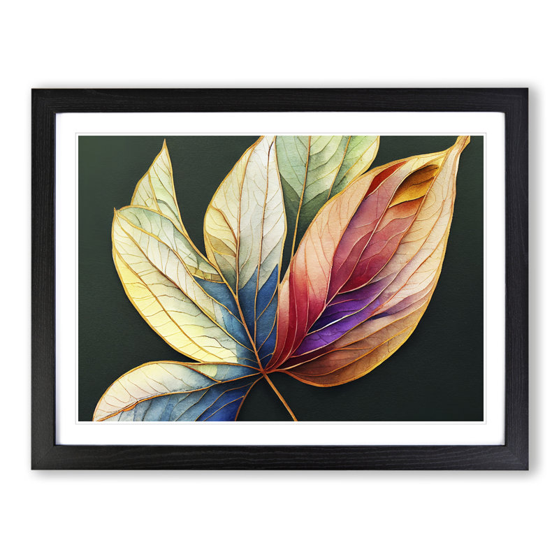 Watercolour Leaf Art Vol.2 - Single Picture Frame Print, Black, 46cm H x 64cm W x 2cm D