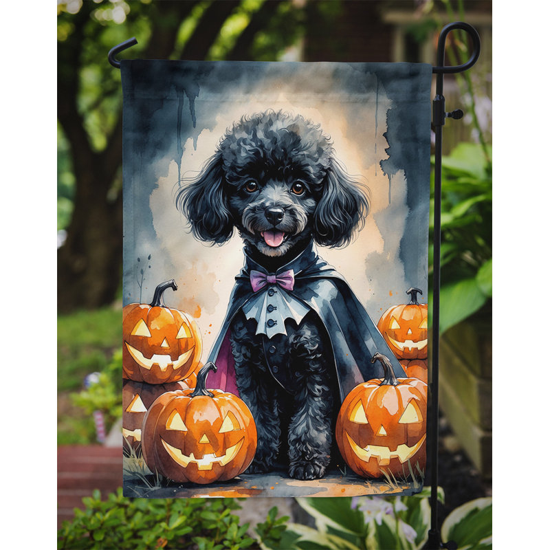 Drapeau de jardin chiot Halloween, Caniche noir