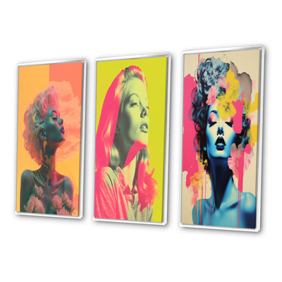 «Vintage Woman Portrait Iconic Polaroid Pop Art», 3 pièces sur toile