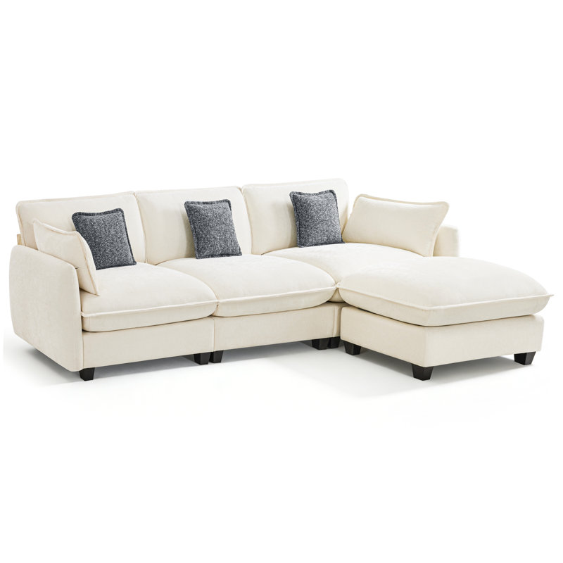 Canapé modulaire surdimensionné surdimensionné, canapé modulaire 3 places en L avec repose-pieds, Tissu beige