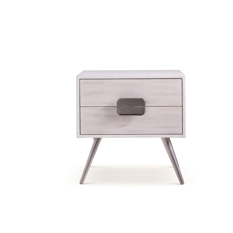 Bedside Table, Smooth White Gesso/Smooth White Oak/Silver