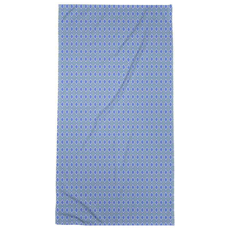 Serviette de bain à losanges géométriques, Bleu ciel / Vert