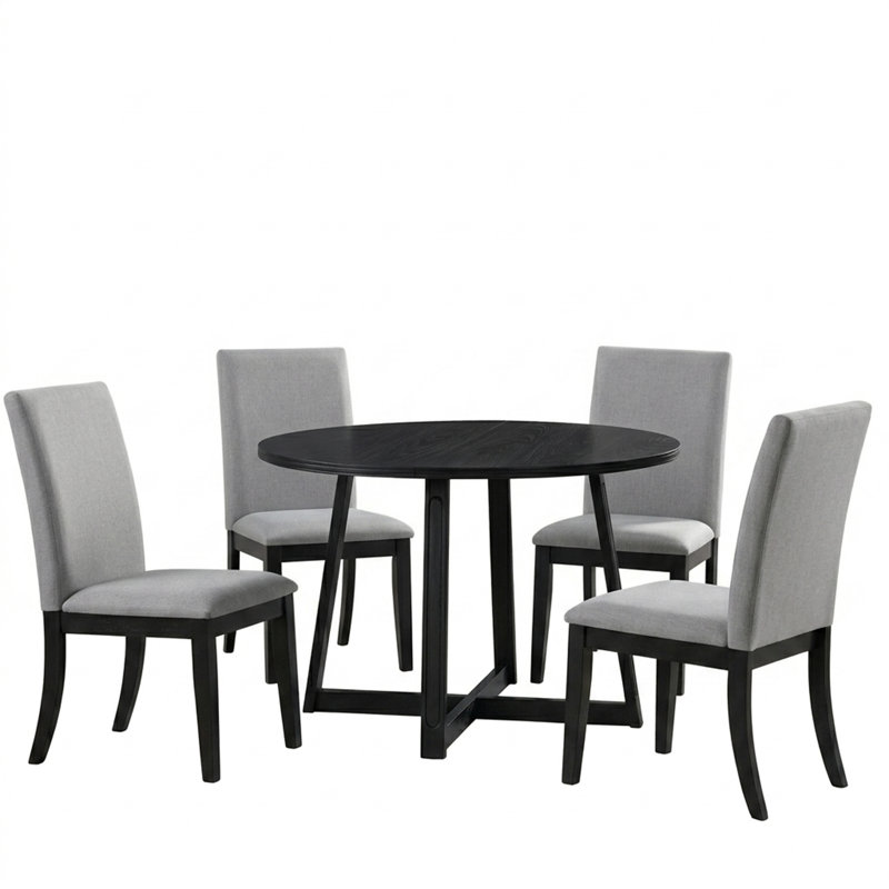  Ensemble de salle à manger avec 4 chaises Remy et table ronde 45 po Worton, finition noire