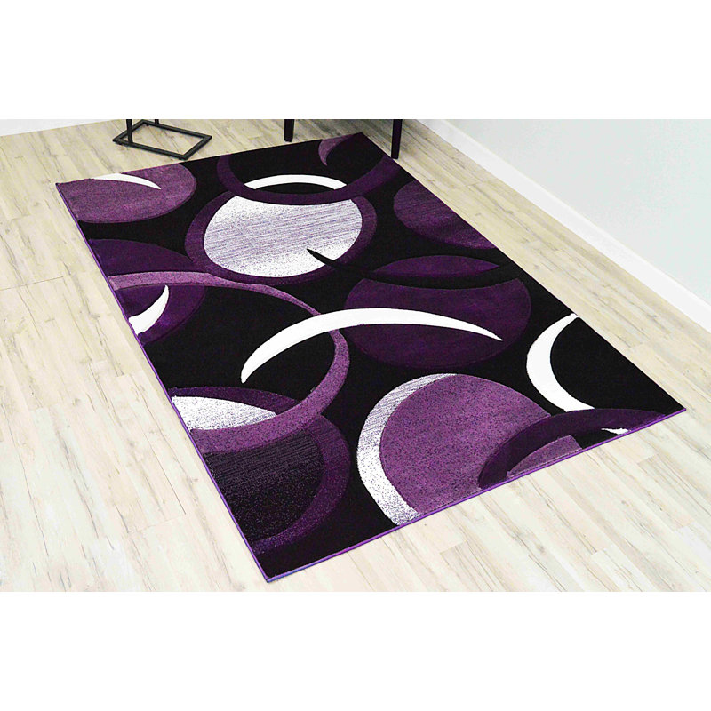 Tapis mauve / noir à motifs abstraits Mccampbell, Tapis de couloir 2 pi 2 po x 7 pi 4 po