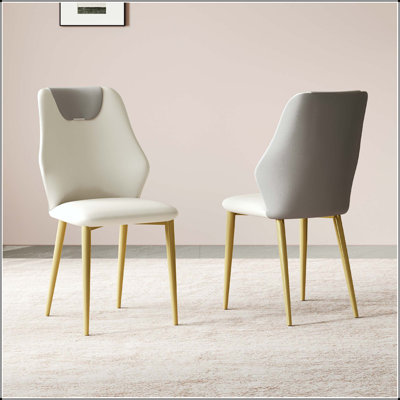 High-Quality PU Leather Dining Chair with Gold-Plated Legs - Set of 2
