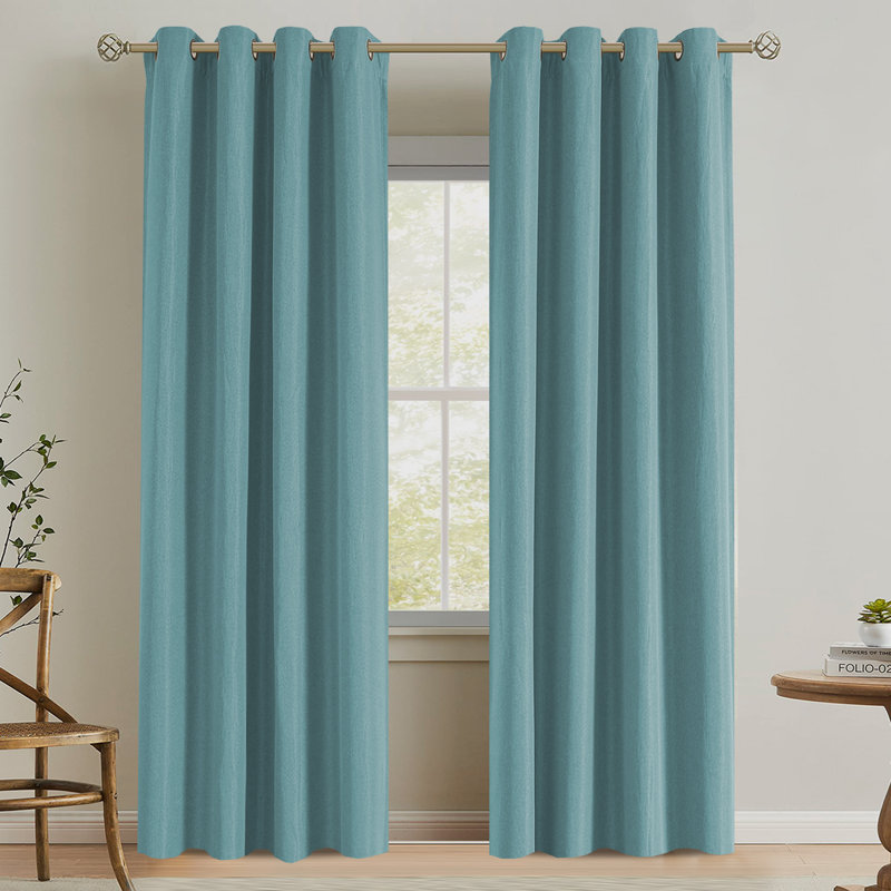Blackout Linen Curtains 2 Panels Thick Light Blocking Curtain Thermal Insulated Window Drapes for Bedroom Rustic Farmhouse Curtains for Living Room
