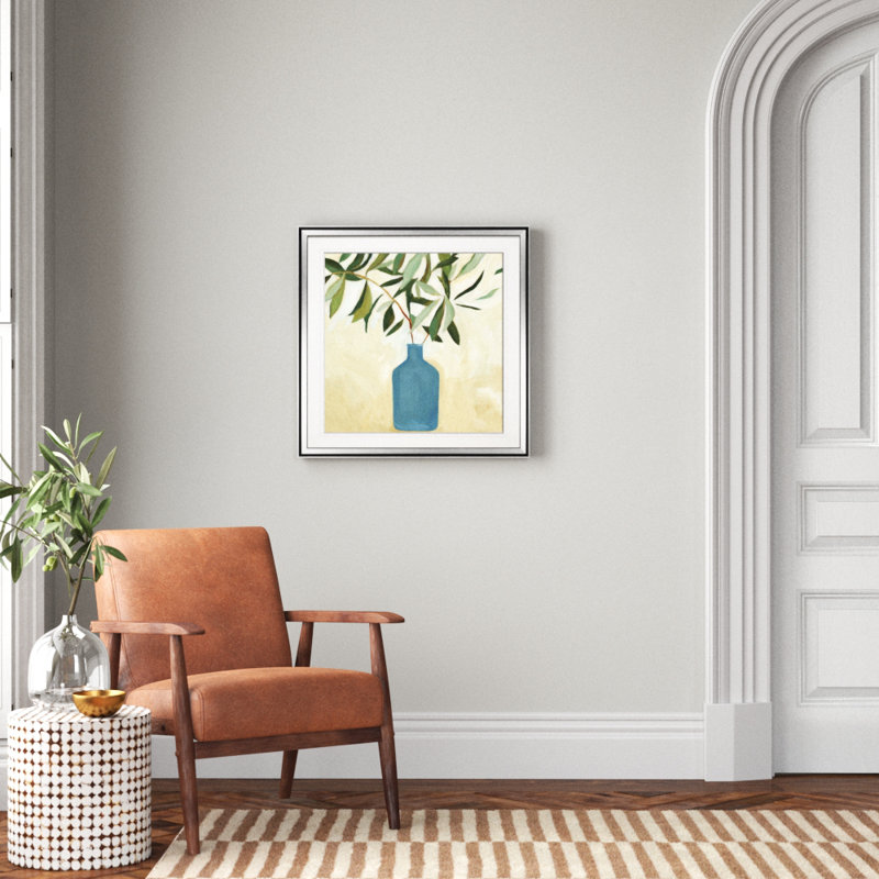 «green "still life v" , peinture, H 28 po x l 28 po x P 1,5 po, Encadrement argenté