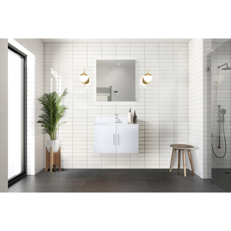 Meuble-lavabo D 22 po, comptoir en quartz blanc et miroir DEL 36 po, H 19 po x l 22 po x P 30 po, Blanc lustré