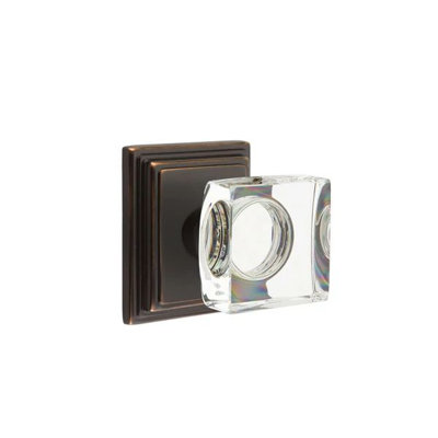 Ensemble de mortaise intérieure Emtek Passage avec rosette Wilshire et bouton carré en verre moderne (LH)