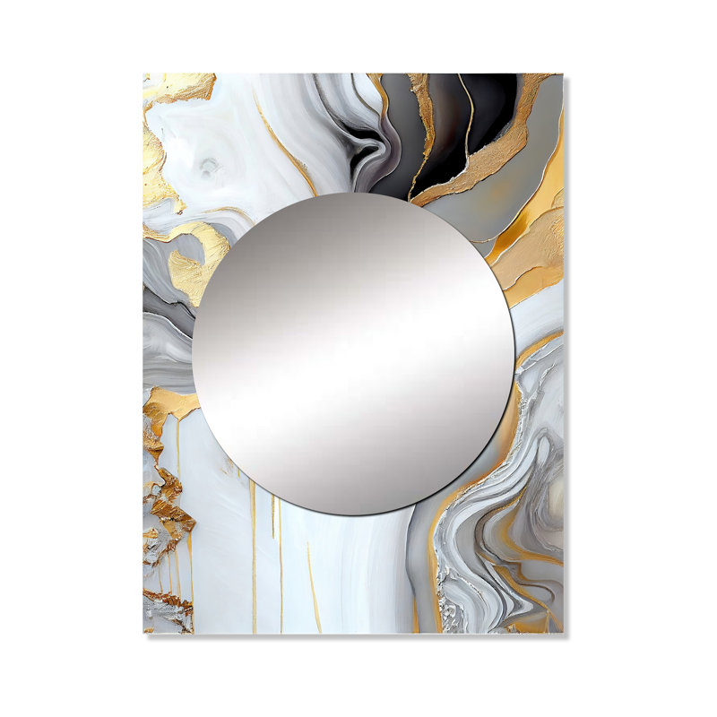 «Oakbury White and Gold Marble Abstract II», miroir décoratif en marbre, miroir mural moderne, impression d'art en métal