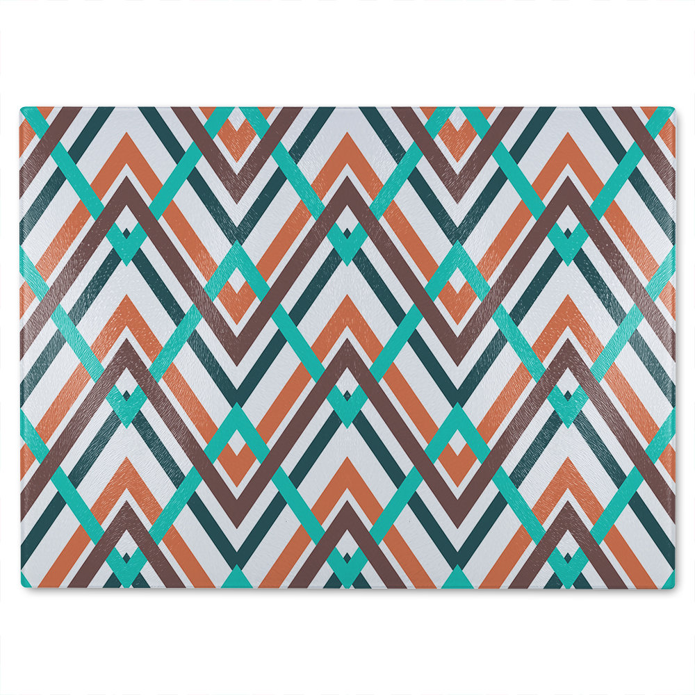 Coloured Geometric Zig Zag Glass Chopping Board