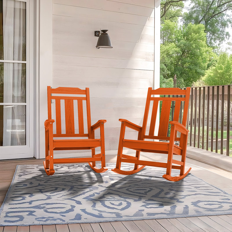 Wolak HDPE Oversized Modern Rocking Adirondack Chair(Set Of 2), Orange
