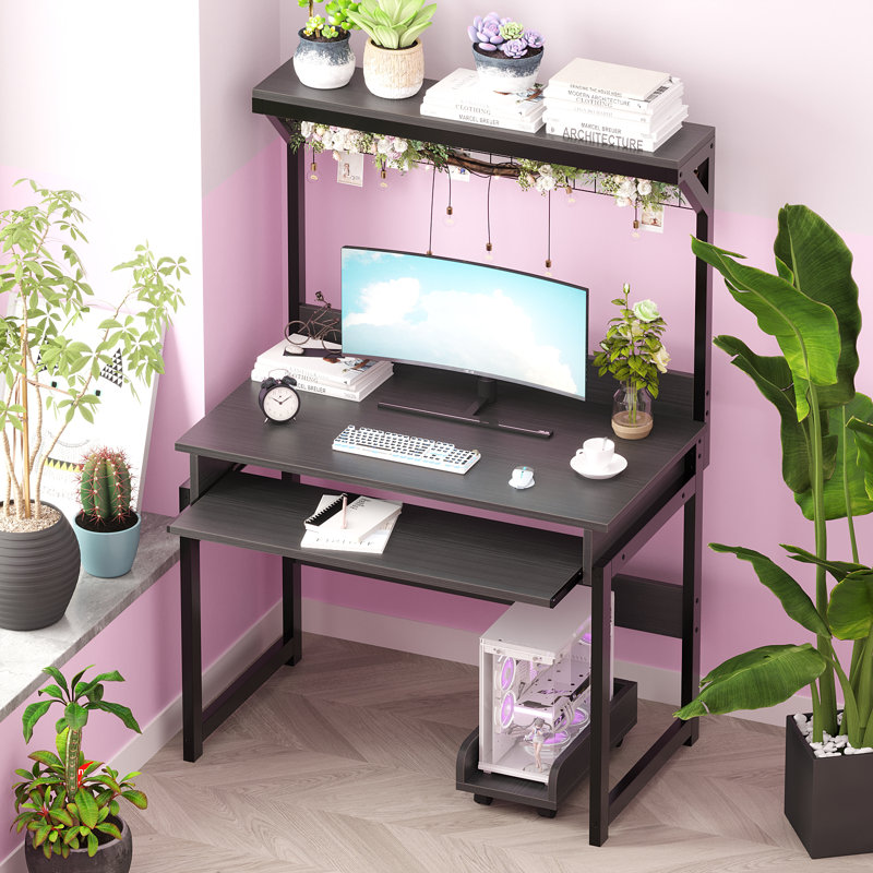 31.5" Computer Desk with Hutch, Space-Saving Office Desk, Study Table, Workstation PC Table, Black