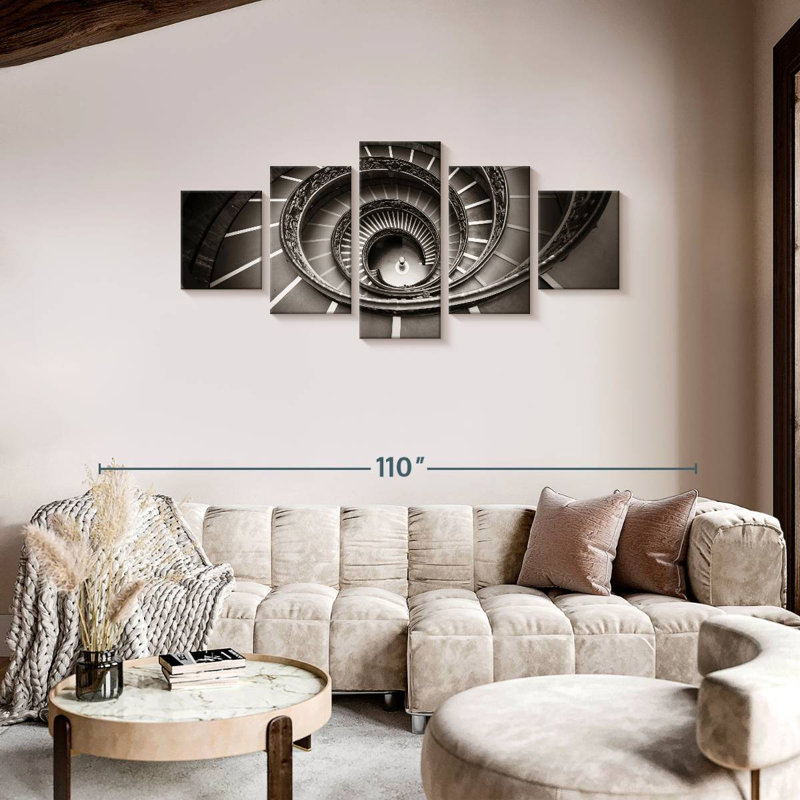 Reproduction d'art sur toile, escalier en colimaçon, 5 pièces, H 36 po x l 80 po x P 1,25 po