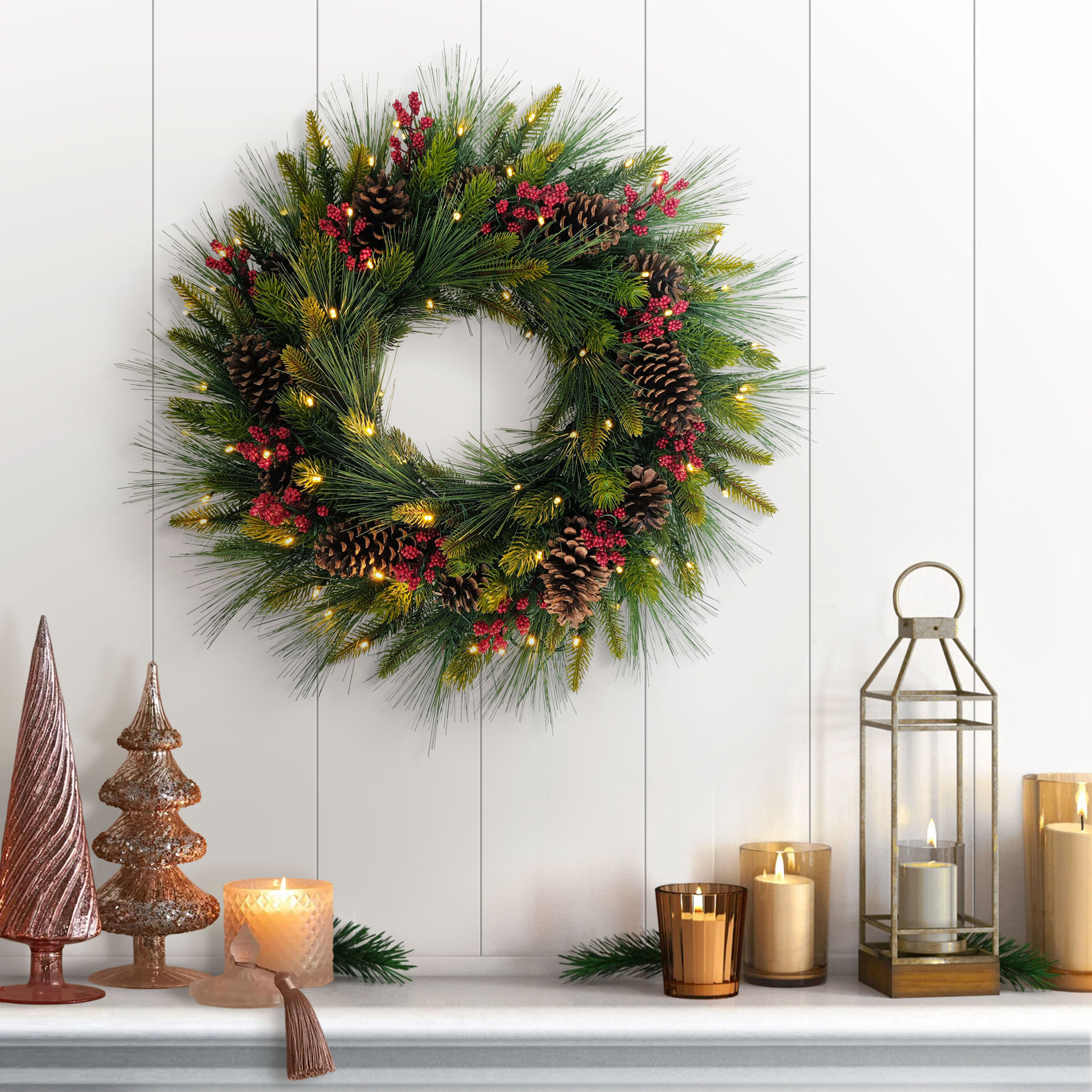 Pre-Lit Artificial Adorned Christmas Wreath